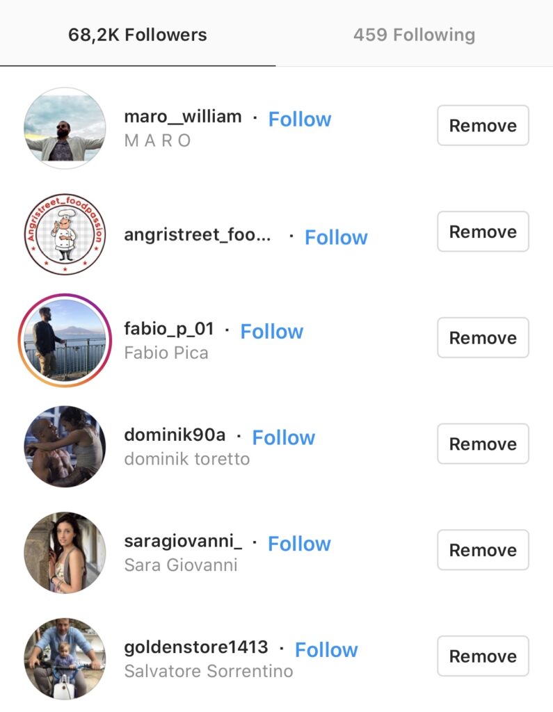 rimuovi follower su Instagram