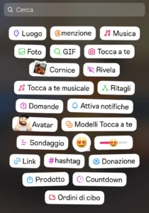 Sticker a disposizione per le storie Instagram