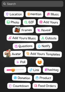 Stickers available on Instagram stories