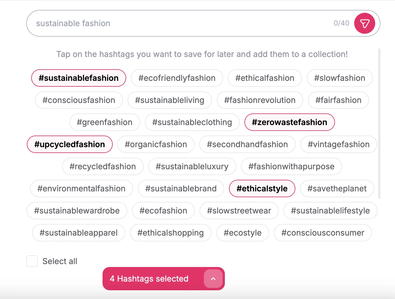 Find instagram post hashtags with artificial intelligence